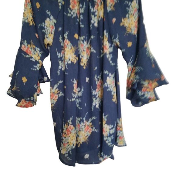 CHAPS Navy Blue Floral Three Quarter Sleeve Top - Size Large - Picture 8 of 10
